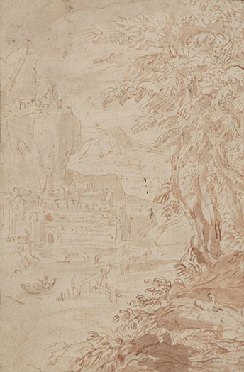 POZZOSERRATO, Mountainous River Landscape, pen and wash, heightened with white